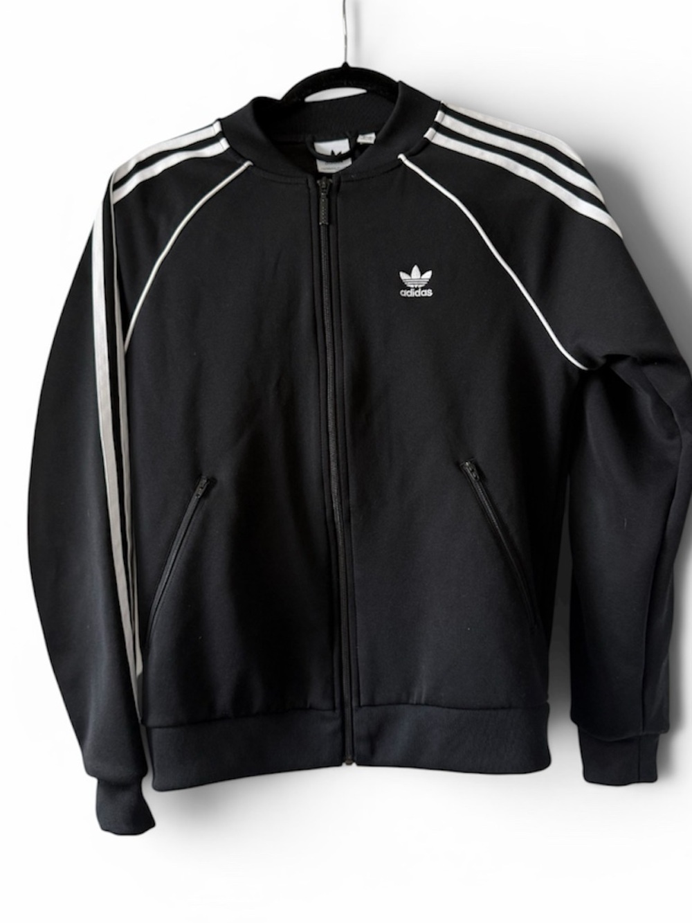 adidas Black Track Jacket with White Stripes